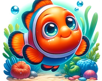 Clipart de Peixes Fofos | Pacote Adorável de JPGs (Download Digital)