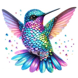 Clipart de colibrí en acuarela / 12 diseños de alta calidad / Paquete de clipart de colibrí con lentejuelas brillantes / Arte de colibrí / Descarga digital