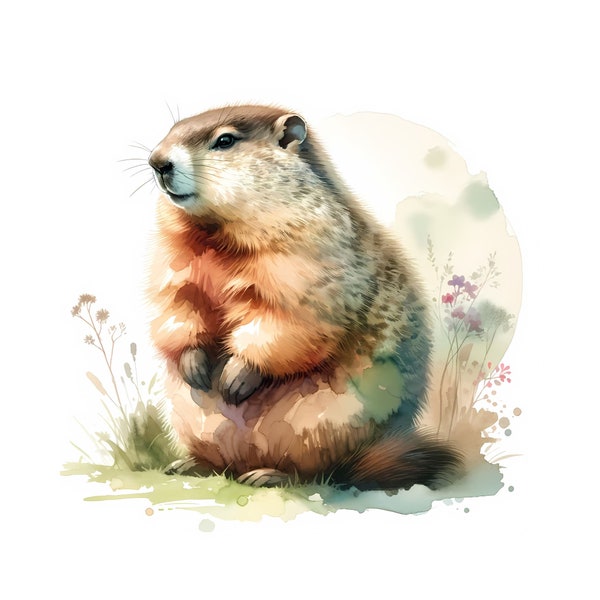 Groundhog Clipart - 12 High Quality JPGs - Watercolour Groundhog, Card Making, Sublimation, Digital Paper Craft, Commercial License