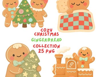 Clipart di Natale di pan di zenzero: pan di zenzero festivo (download digitale) 25 PNG