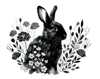 Bunny Black and White Clipart | 15 High-Quality JPGs | Bunny Black Ink Clipart Bundle | Wall Art | Line Art | Papercrafts | junk journal