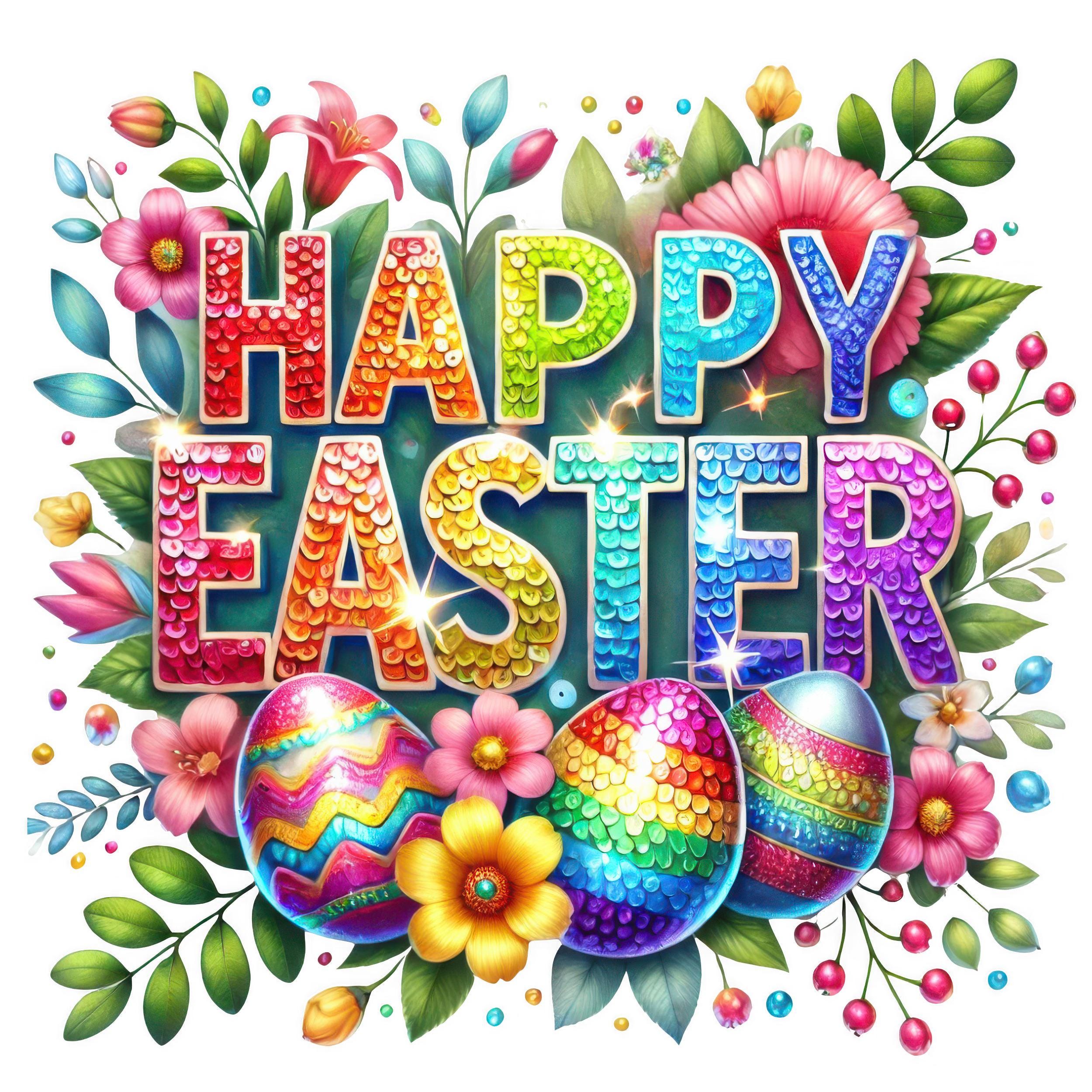 10 Floral Happy Easter Clipart: Glitter Easter Eggs (PNG, Digital ...