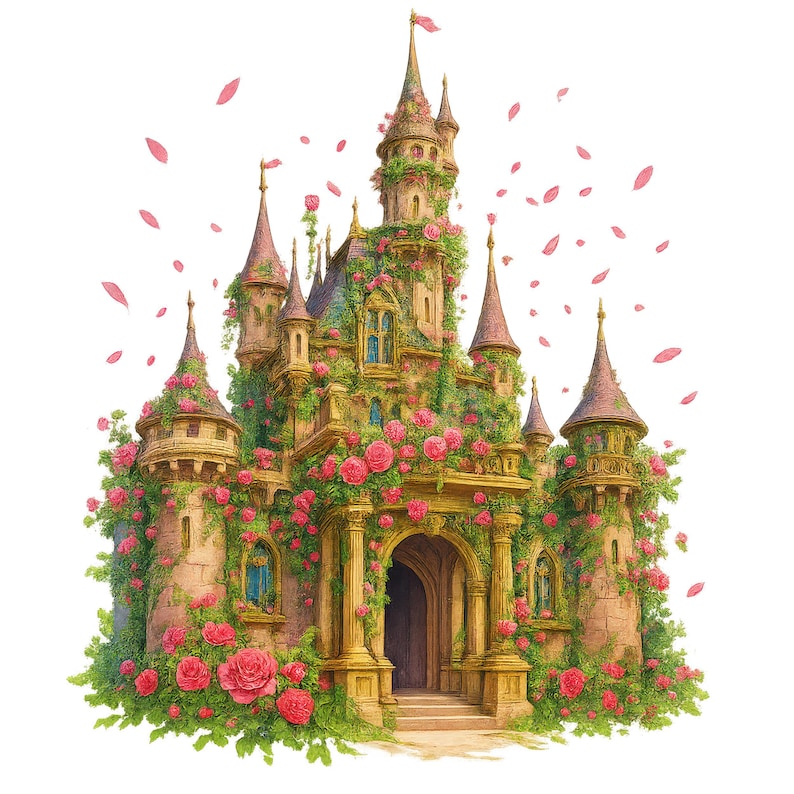 Turret And Roses Princess Castle Clipart: Pink Fairytale PNG Images (digital Download ...