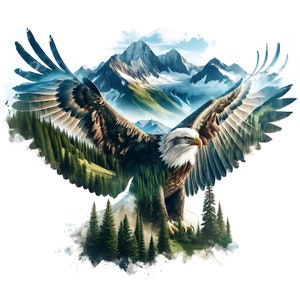 Amerikaanse zeearend en natuur-clipart | 12 hoogwaardige JPG's | Krachtige zeearend-clipartbundel | Natuurkunst | Knutselen | Afdrukbare items | Commercieel gebruik