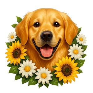 Golden Retriever Clipart, Floral Golden Retriever Bundle, Adorable Dog Printables, Instant Digital Download, Commercial Use, Set of 10