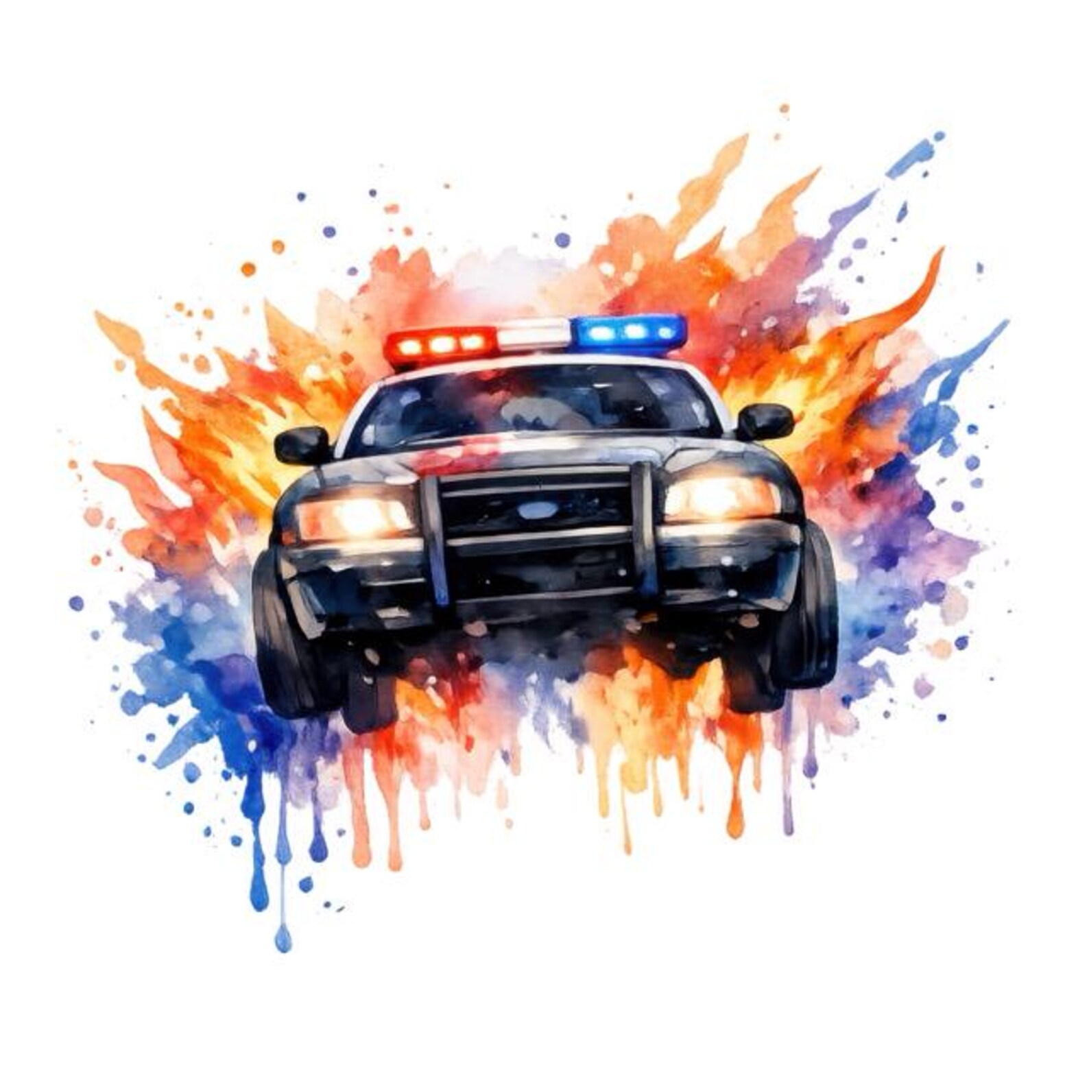 Watercolor Police Car Clipart, Transparent Patrol Vehicle Graphics ...