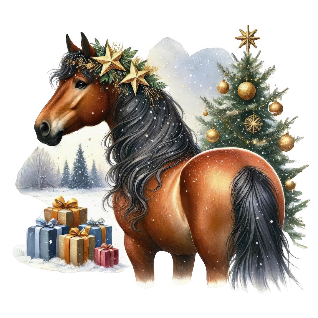 Christmas Horse Clipart Bundle: Festive Holiday Horses (digital ...