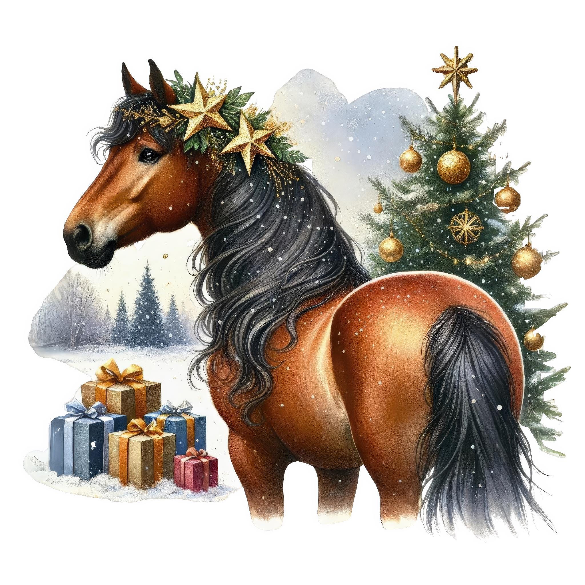 Christmas Horse Clipart Bundle: Festive Holiday Horses (digital ...