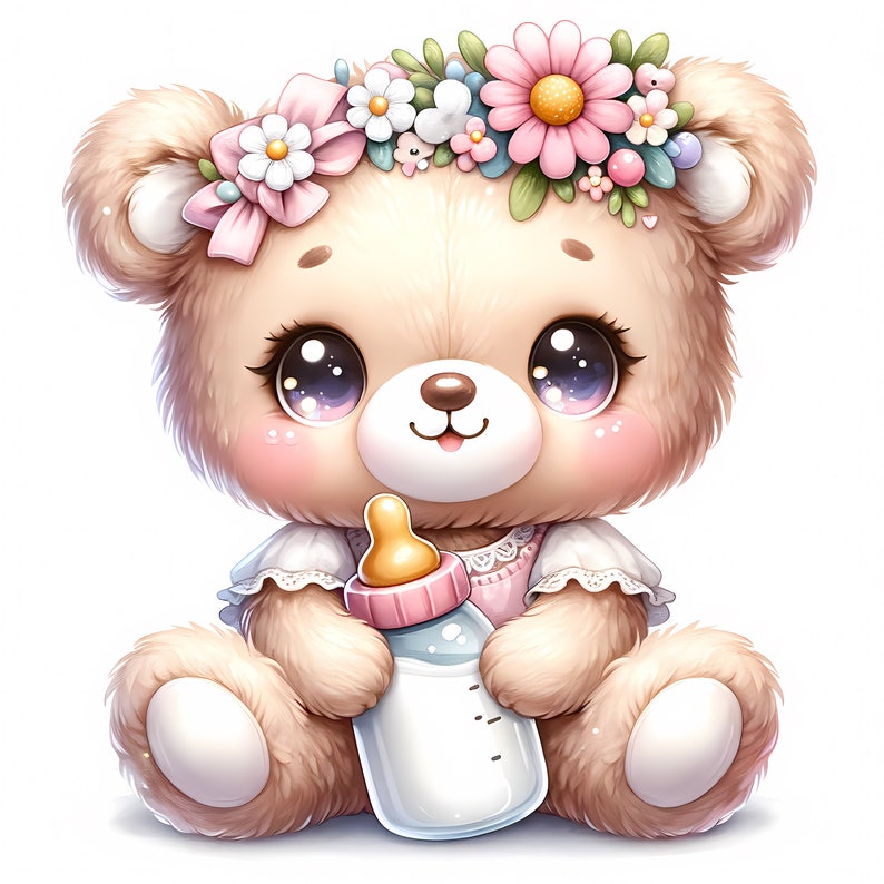 Teddy Bear With Baby Bottle Clipart 15 High-quality Jpgs Baby Shower