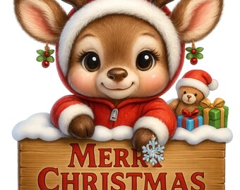 Christmas Reindeer Clipart, Holiday PNG (Instant Download