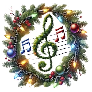 Notas musicales Clipart / 12 PNG de alta calidad / Notas musicales festivas PNG / Arte musical / Clave de sol / Arte con símbolos musicales festivos / Uso comercial