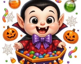 Cute Halloween Vampire Clipart, Witch PNG (Digital Download)