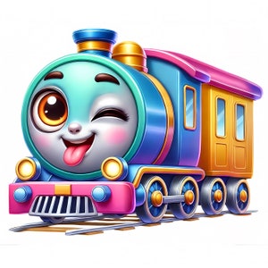 Imágenes prediseñadas de trenes adorables / 11 archivos JPG de alta calidad / Paquete de imágenes de trenes adorables y encantadores / Arte de trenes para guarderías / Arte infantil / Imprimibles / Uso comercial