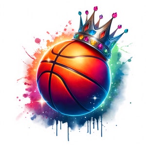 Koszykówka z koroną Clipart | 10 wysokiej jakości JPG | Dynamiczny pakiet Koszykówka Clipart | Sztuka sportowa | Materiały do druku | Wykorzystanie komercyjne