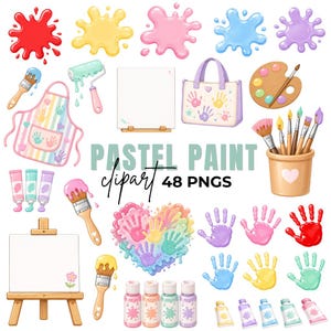 Pastel Paint Clipart: Paint Graphics, Artist PNG, Handprint Art (Digital Download) 48 PNGs