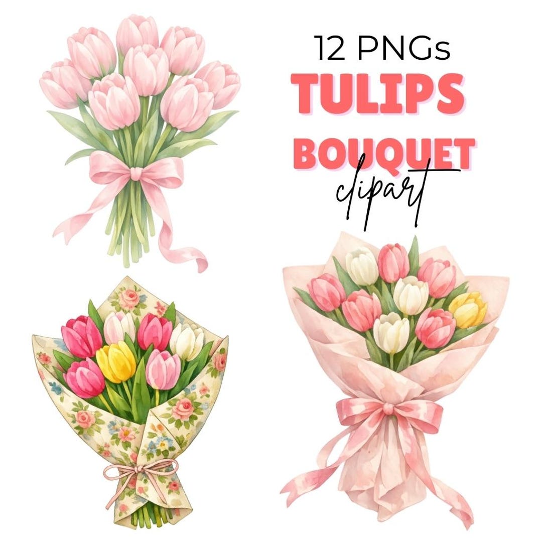 Watercolor Tulips Bouquet Clipart | Spring Flowers Graphics | Digital ...