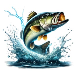Imágenes prediseñadas de pez lubina / 10 PNG de alta calidad / Paquete de imágenes prediseñadas de pez lubina saltando / PNG de pez pescador / Decoración de pesca / Uso comercial