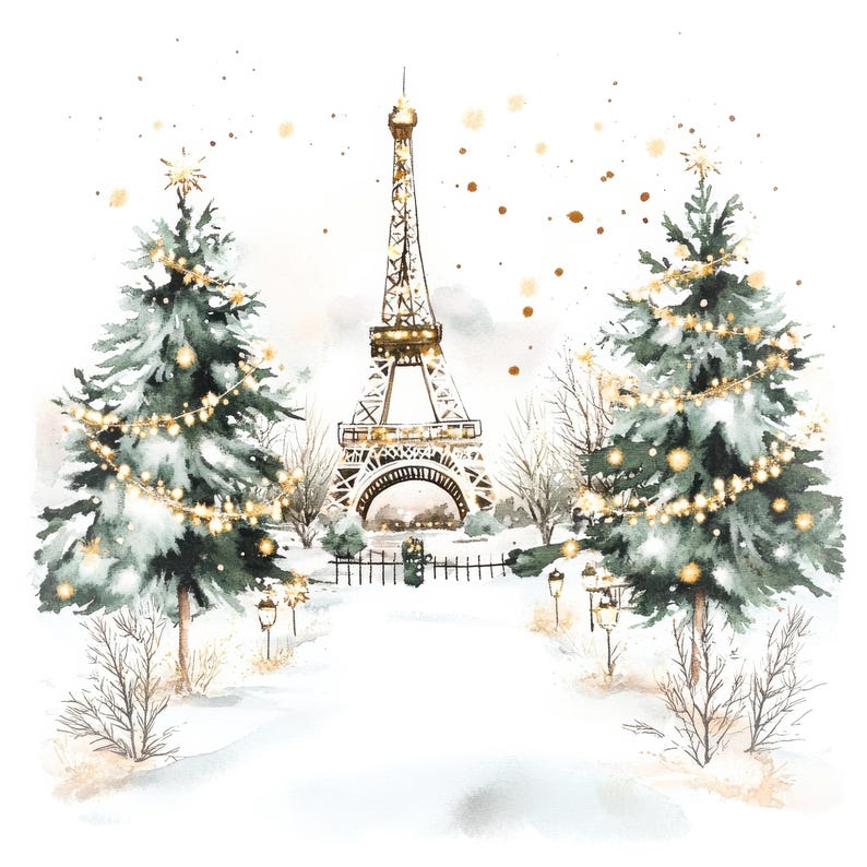 Christmas in France Clipart, French Christmas Holiday Scene, Digital ...