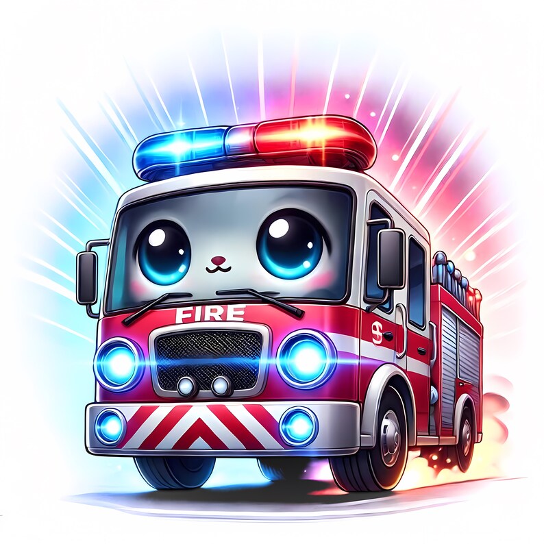 Cute Fire Truck Clipart Bundle | High-quality Jpgs (digital Download ...