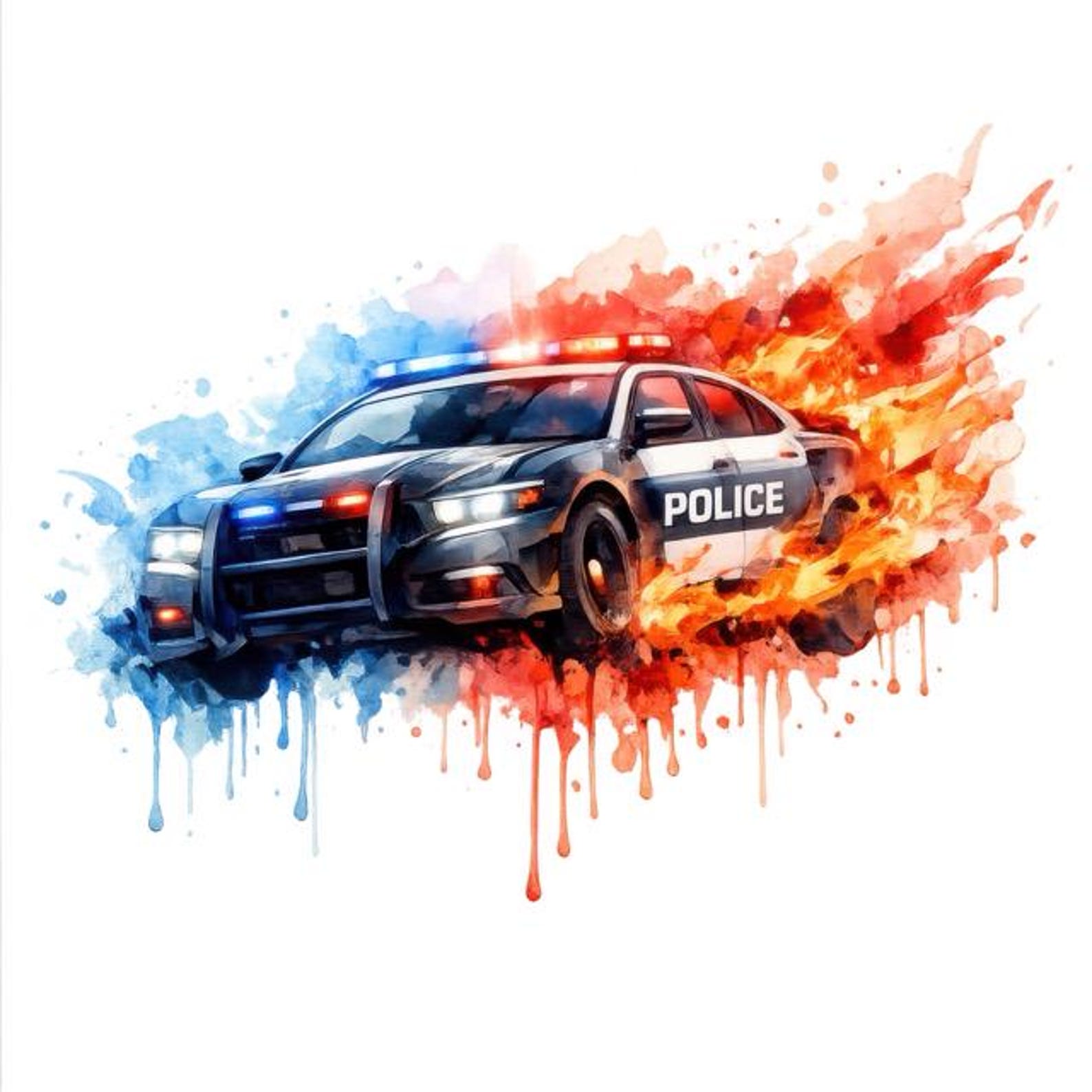 Watercolor Police Car Clipart, Transparent Patrol Vehicle Graphics ...