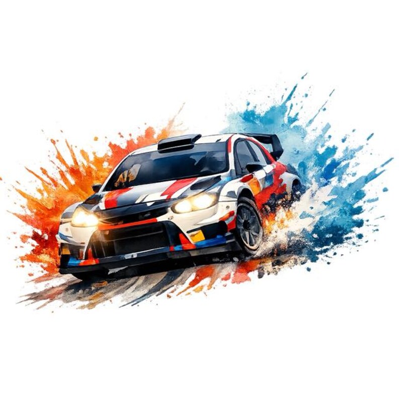 Watercolor Rally Car Clipart, High-speed Racing Graphics, Digital ...