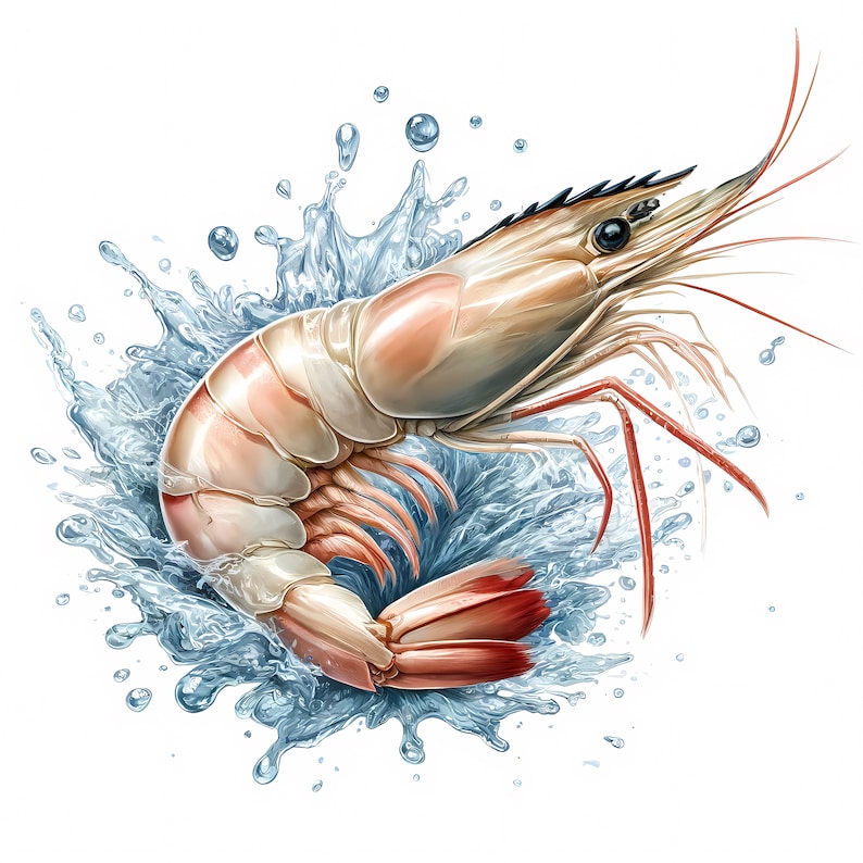 Shrimp Clipart: Seafood Art Prints, Coastal Decor (Digital Download, Commercial Use) 11 JPG image 8