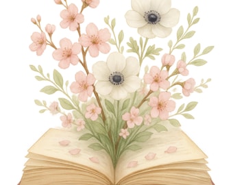 Clipartbundel bloemenboeken: elegante open boek png-afbeeldingen (digitale download, set van 10)