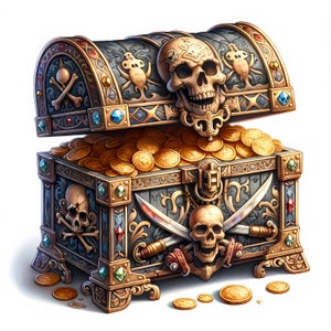 Treasure Box Clipart | 10 JPGs de alta qualidade | Pacote de clipart de caça ao tesouro | Arte de parede | Impressões digitais | Imprimíveis | Uso comercial