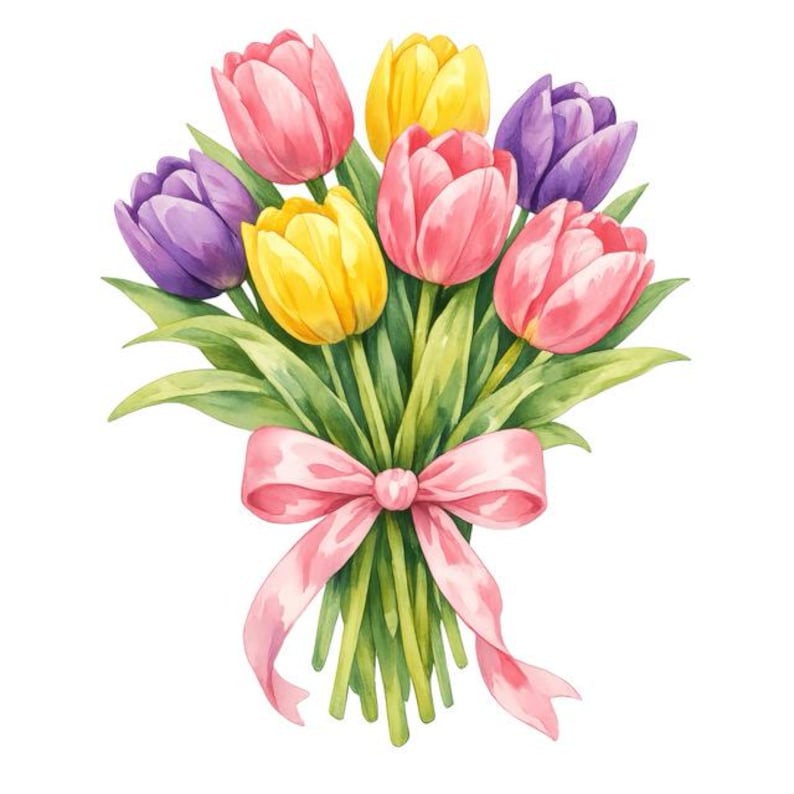 Watercolor Tulips Bouquet Clipart | Spring Flowers Graphics | Digital ...