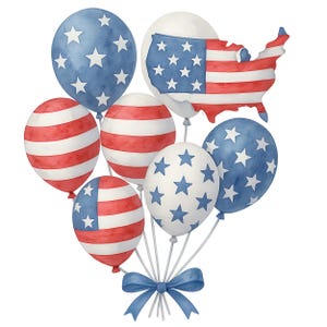 USA Flag Balloon Clipart, 4th of July Png, Independence Day, Patriotic Png, Red White Blue Balloons PNG, Set of 10, Sublimation Design
