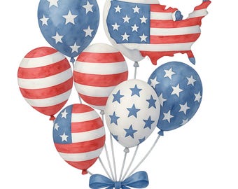Clipart ballon drapeau des États-Unis : 4 juillet patriotique PNG (téléchargement numérique, lot de 10)