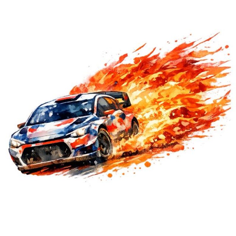 Watercolor Rally Car Clipart, High-speed Racing Graphics, Digital ...