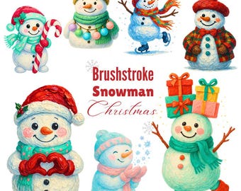 Sneeuwpop kerstclipart | Feestelijke feestdagen | Digitale download | 15 png-bestanden