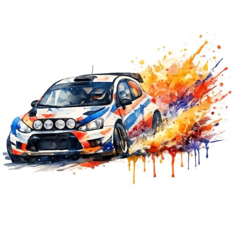Watercolor Rally Car Clipart, High-speed Racing Graphics, Digital ...