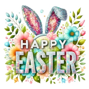Happy Easter Clipart | 10 High-quality Designs | Floral Happy Easter ...