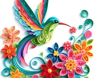 Quilling Birds Clipart - 12 High-Quality JPGs - Colorful Quilling Birds Clipart Bundle - Card Making, Wall Art, Papercrafts, Digital Prints