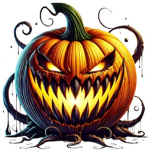 Clipart de calabaza malvada / 12 archivos JPG de alta calidad / Paquete de imágenes de calabazas de Halloween aterradoras / Decoración de Halloween / Imprimibles / Uso comercial