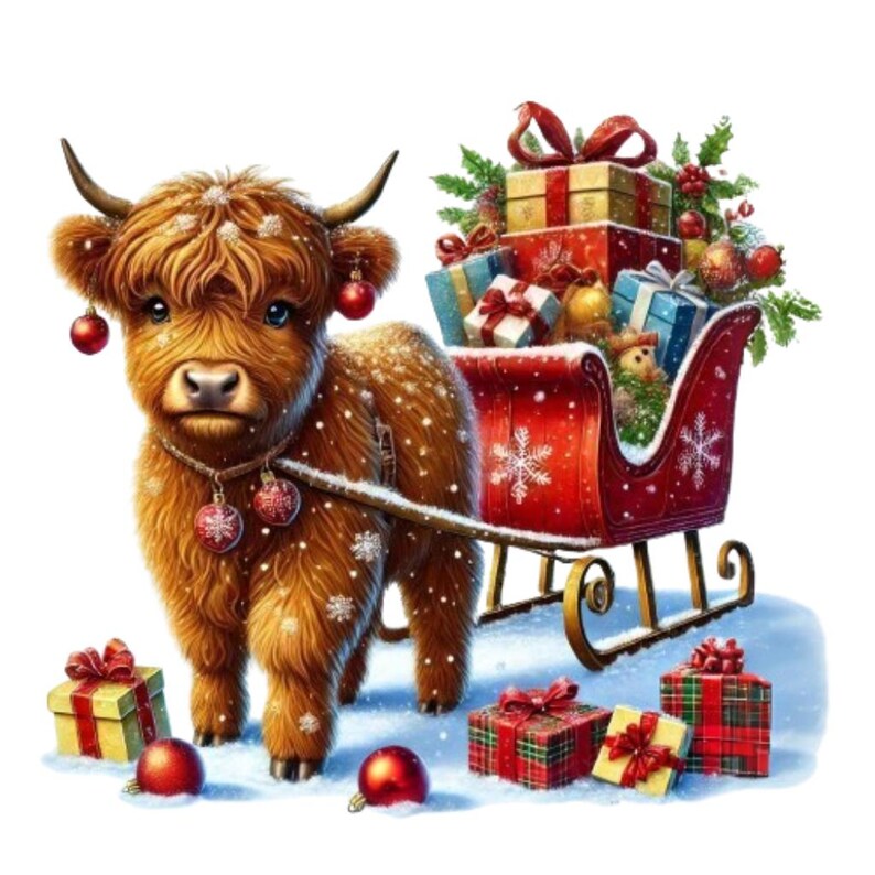 Watercolor Christmas Highland Cow Clipart: Holiday 11 PNG Bundle ...
