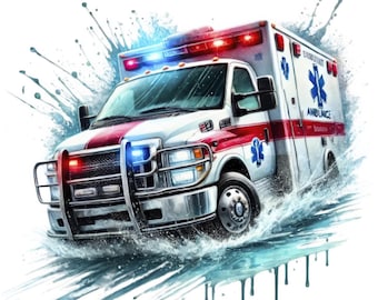 Ambulance Clipart Bundle: Emergency Vehicle Art (12 PNG/JPG) (Digital Download)