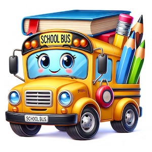 Cute Bus Clipart | 12 High-Quality JPGs | Adorable School Bus Clipart Bundle | School Bus Art | Kids Art | Printables | Commercial Use