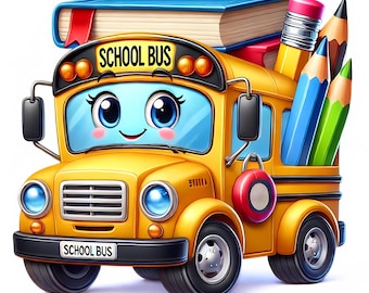 Cute Bus Clipart | 12 High-Quality JPGs | Adorable School Bus Clipart Bundle | School Bus Art | Kids Art | Printables | Commercial Use