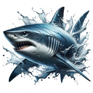 Clipart requin 3D | 10 fichiers JPG de haute qualité | Lot de cliparts 3D majestueux requin | Art mural | Vie océanique | Imprimables | Utilisation commerciale