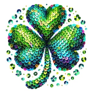 Kleeblatt Clipart, 10 hochwertige Designs, Glitzer Pailletten Kleeblatt Clipart Bundle, St. Patricks Day Kleeblatt, Papierwesen, digitaler Download