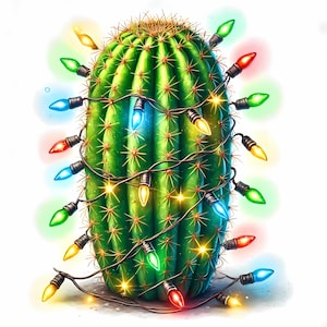 Clipart di cactus di Natale / 12 JPG di alta qualità / Pacchetto di clipart di cactus di Natale festoso / Decorazioni per le feste / Materiali stampabili / Uso commerciale