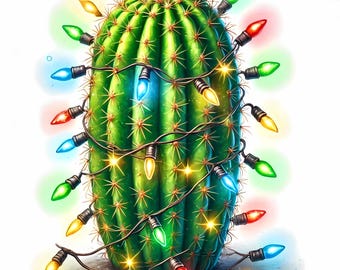 Christmas Cactus Clipart: Festive Holiday Decor (12 JPG Digital Download, Commercial Use)