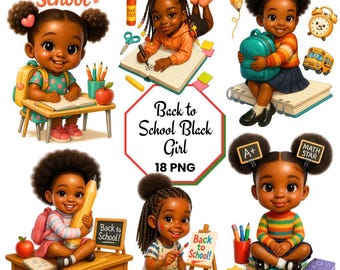 Black Girl Back to School Clipart: Afro Png Graphics, Adorable African Girl (Digital Download)