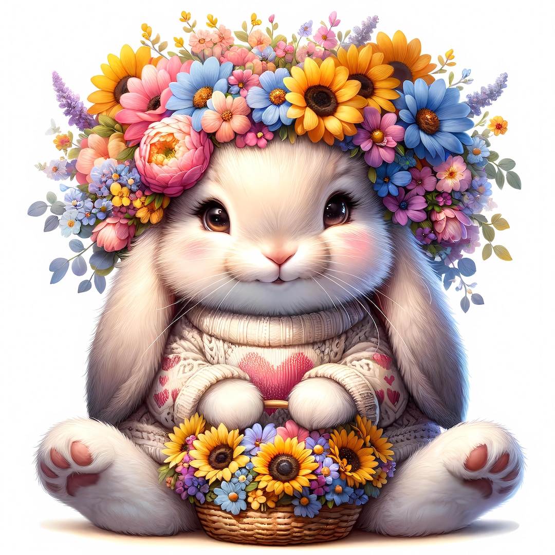 Floral Easter Bunny Clipart | Spring Flower Jpgs (digital Download) Set ...