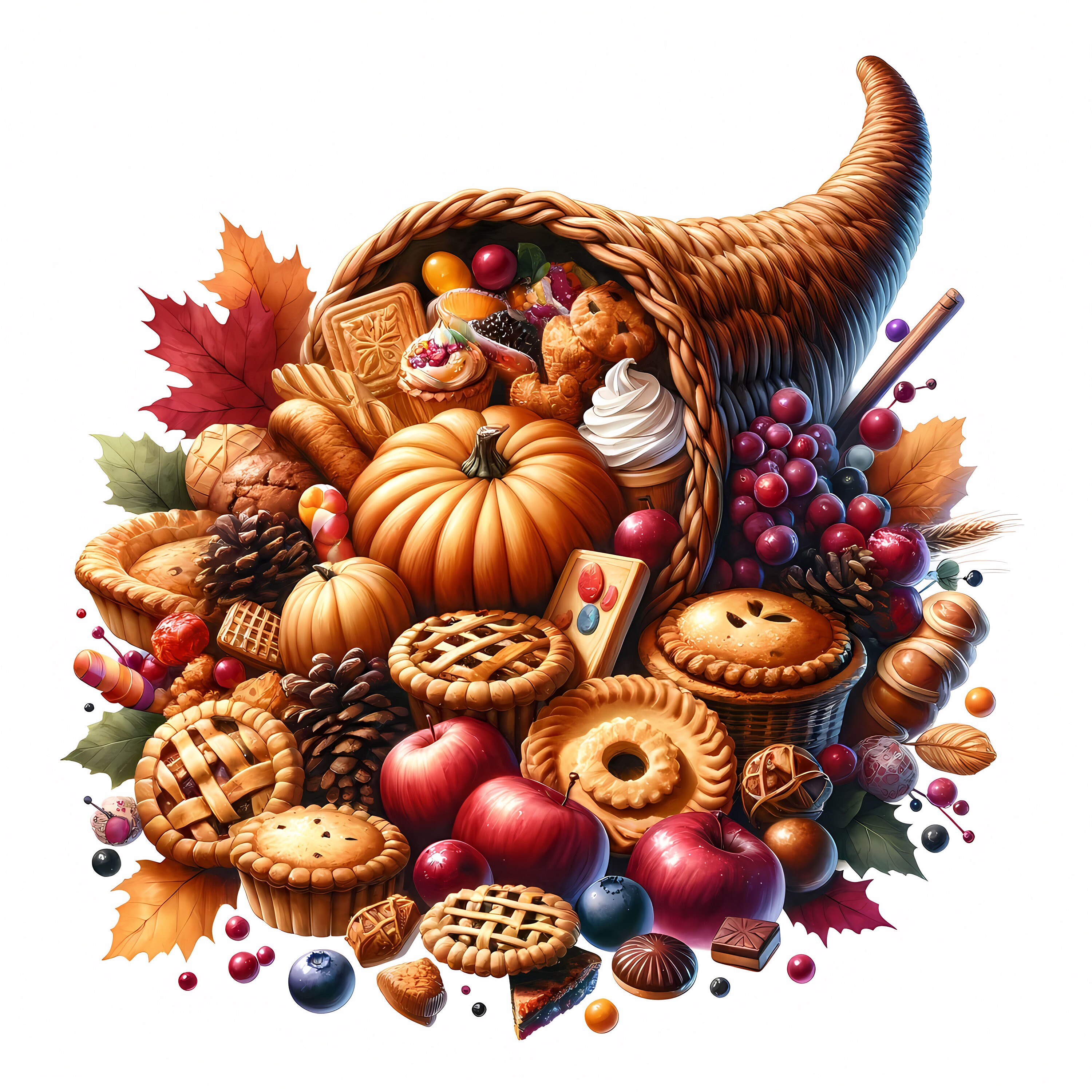 Thanksgiving Cornucopia Clipart: Autumn Harvest Art (digital Download ...