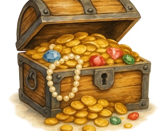 Watercolor Treasure Chest Clipart: Pirate Art PNG (Digital Download, Commercial Use, Set of 10)