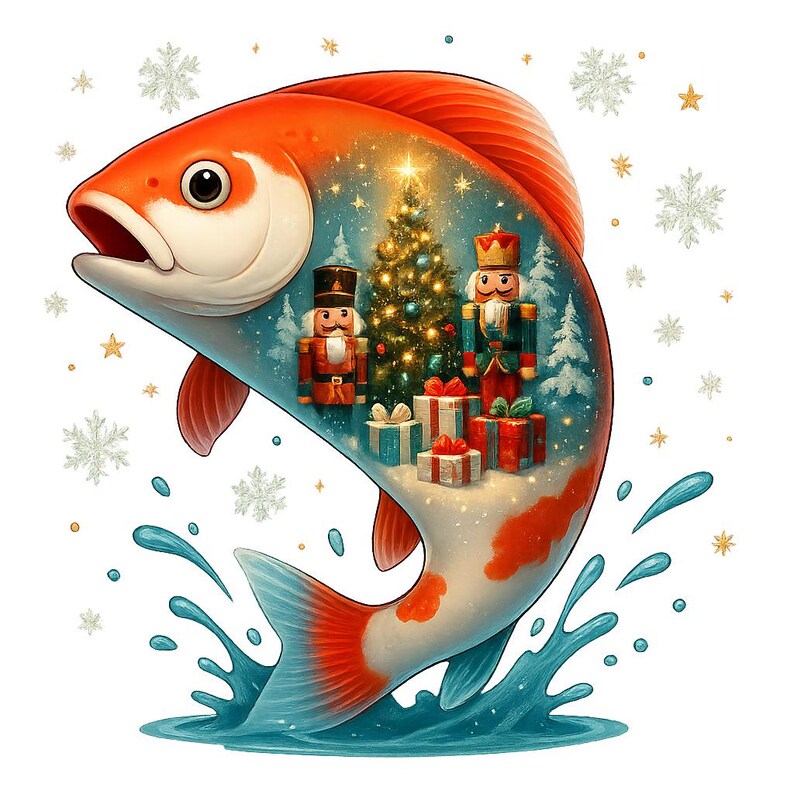 10 PNG, Christmas Fish Clipart: Festive Holiday Fish Designs (digital ...